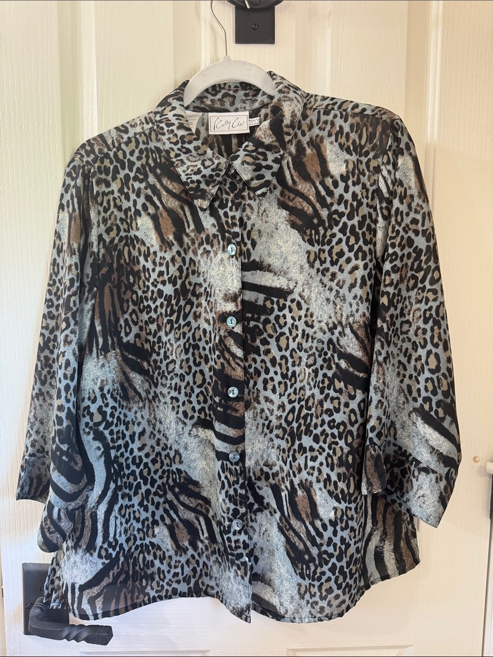Women's Animal Print Button-Down Blouse in Brown/Black
